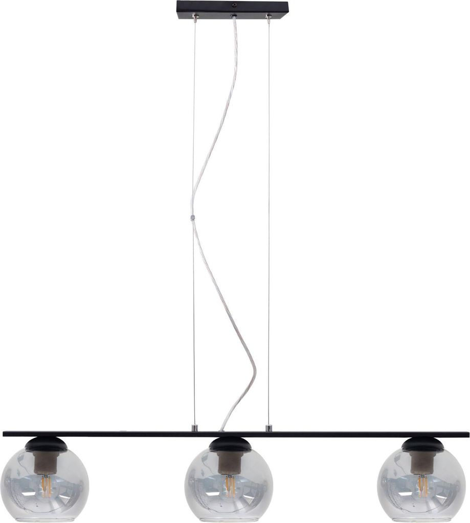 Hängelampe Metall Rauchglas E27 H: max. 100 cm Schwarz Rauchgrau 3-flammig Kugelschirm Modern