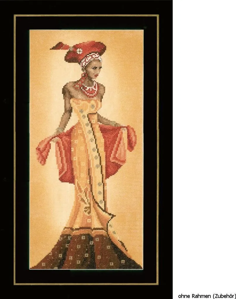 Kit Broderie Point de Croix Compté Motif Mode Africaine I pour Tableau