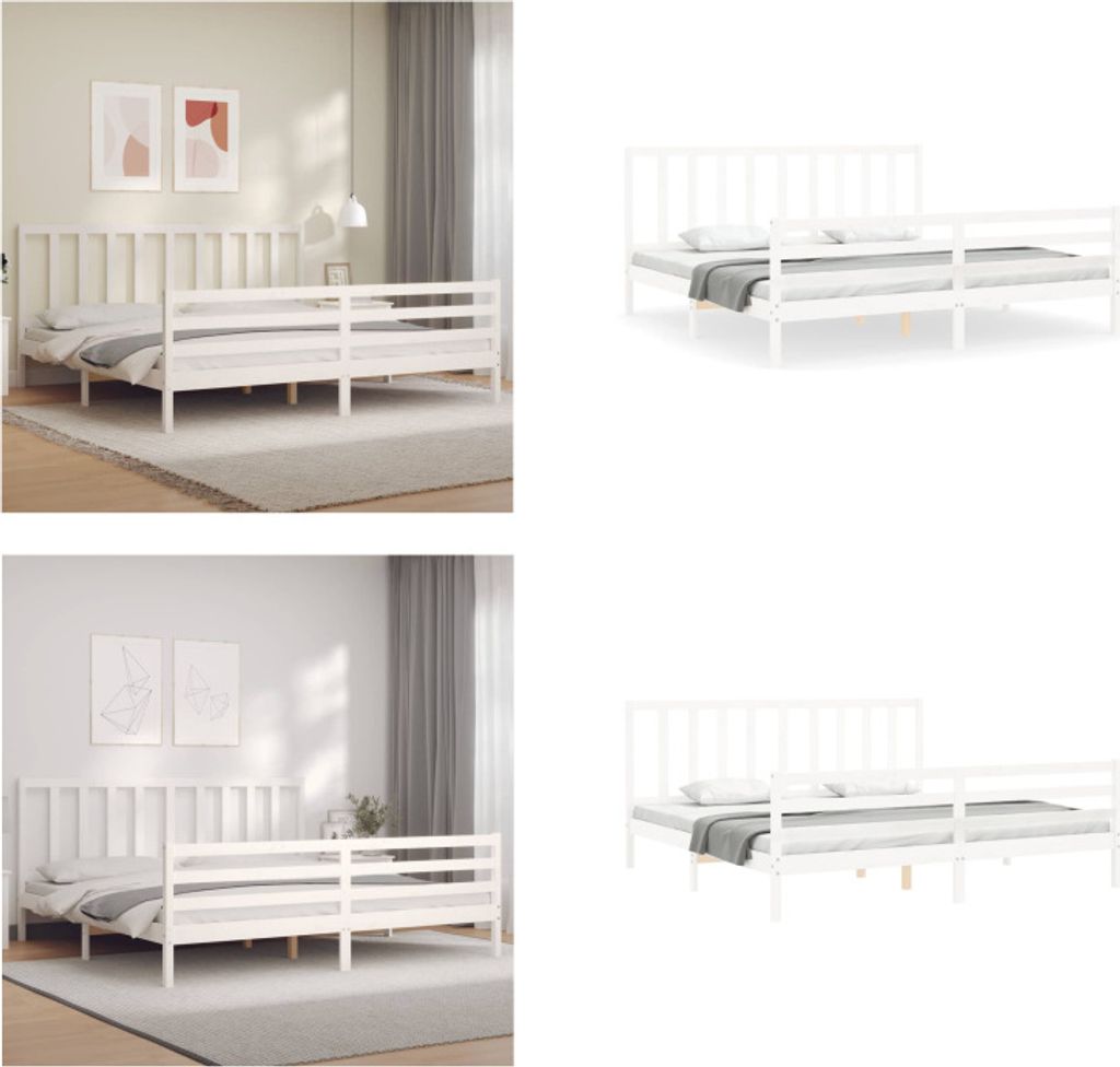 vidaXL Massivholzbett mit Kopfteil Weiß 200x200 cm - Bettrahmen - Bettgestell - Bett - Doppelbett