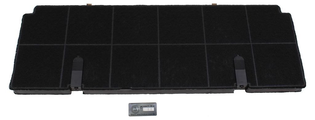 A black carbon filter for a kitchen hood, shown from a top-down perspective on a white background.