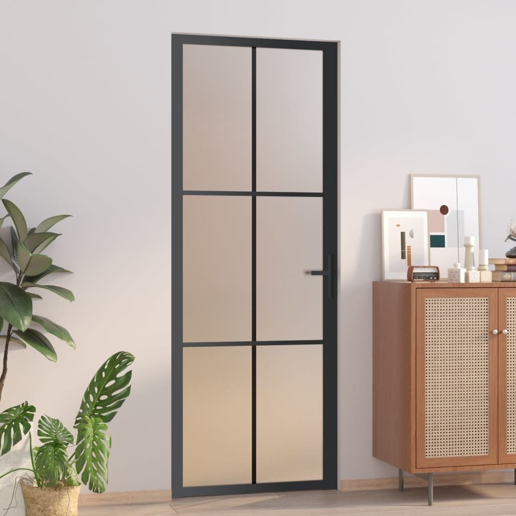 The Living Store Innentür 76x201,5 cm Schwarz Mattglas und Aluminium