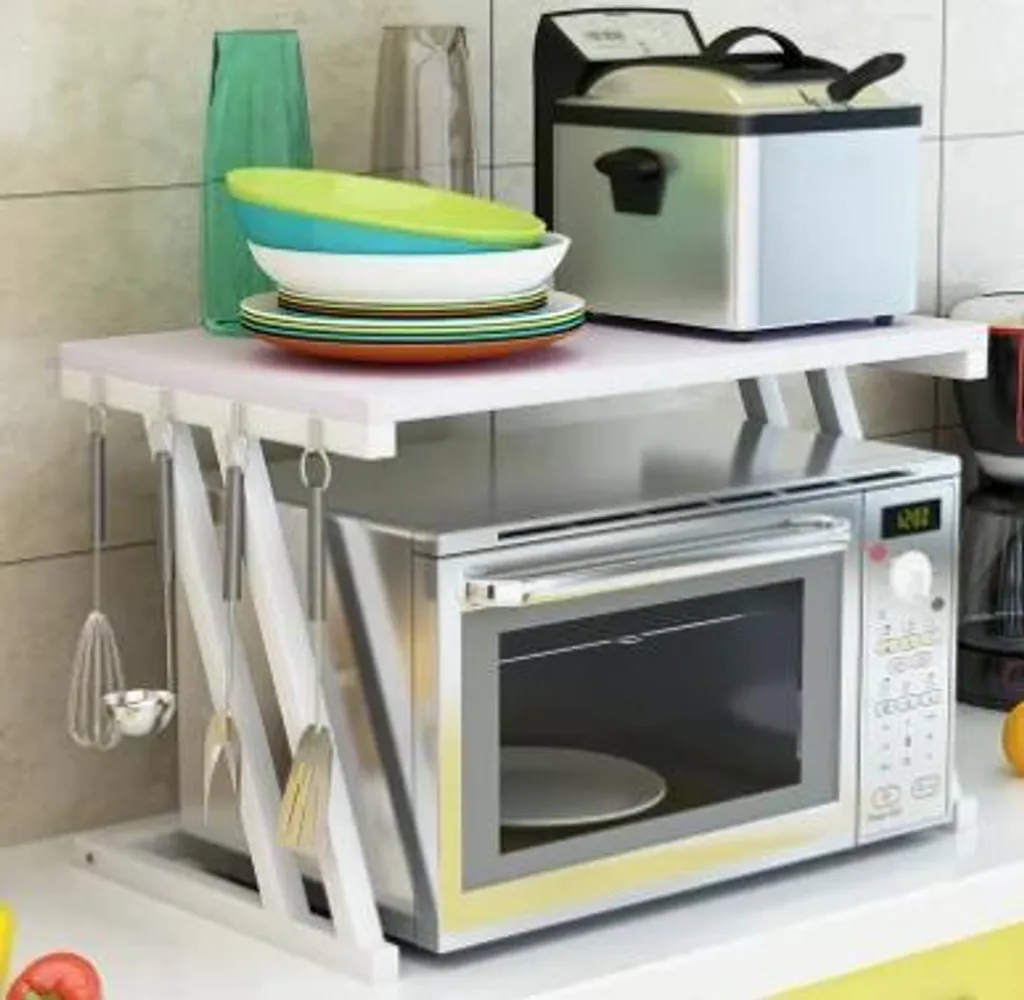 Meuble de cuisine pour micro-ondes - Support de rangement bois 2 étages