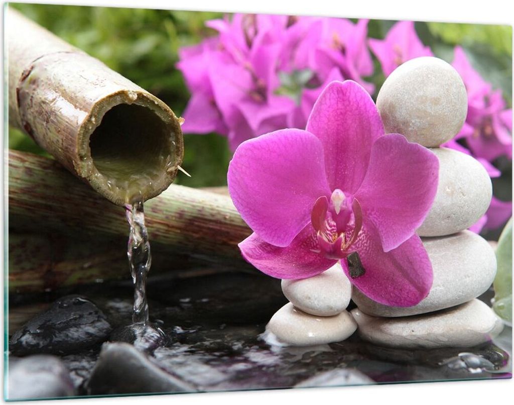 Bilder auf glas - Orchidee Bambus Dekoration Spa - 120x80cm - Glasbilder - Wandbilder - Kunstdruck - zum Aufhängen bereit - Wanddekoration aus Gla...