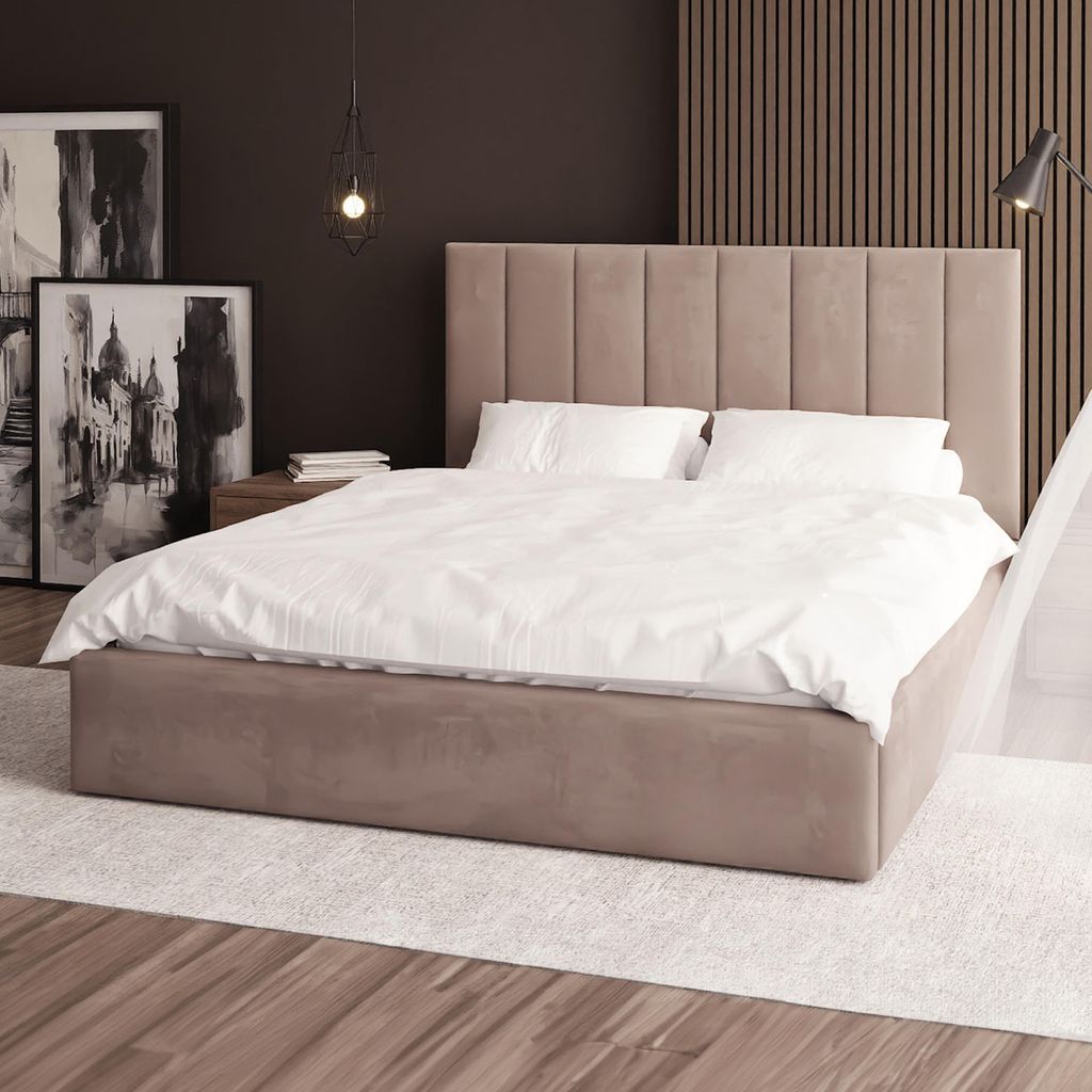 FDM Bett Kaja Paris 120x200 cm Polsterbett mit Lattenrost aus Metall Bettkasten Stauraumbett Samt mouse