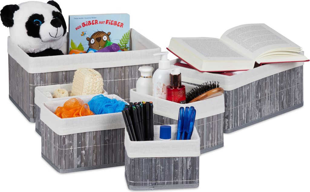 relaxdays Aufbewahrungskorb Bambus 6er Set