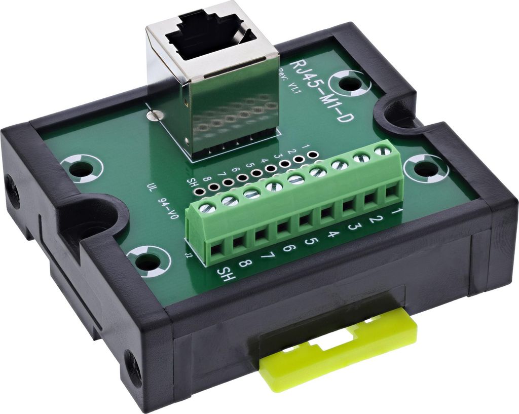 InLine RJ45 Breakout-Buchse an 9-pol. Schraubklemme, Hutschiene, geschirmt