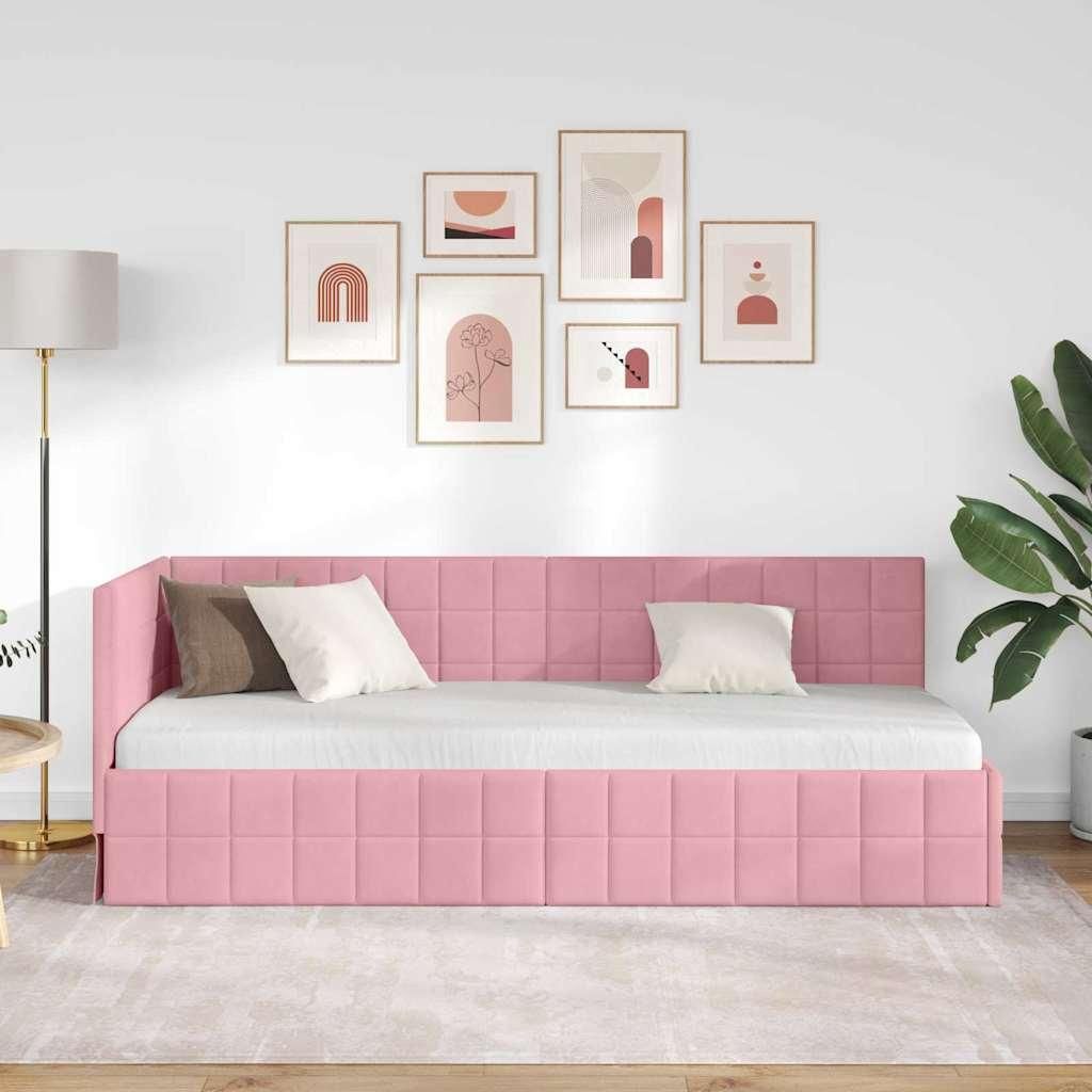 "Winter Sale" Eckbettgestell mit Kopfteil Rosa 80cm x 200cm Samt - clorisNeu692701 - Klassische BettenJugendbett Tagesbett