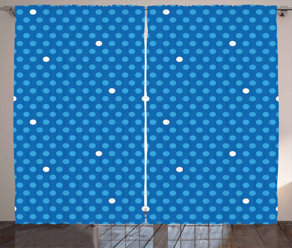 ABAKUHAUS Blau Rustikaler Gardine, Bold Tupfen Retro Kinder, Schlafzimmer Kräuselband Vorhang mit Schlaufen und Haken, 280 x 245 cm, Blau Hellblau...