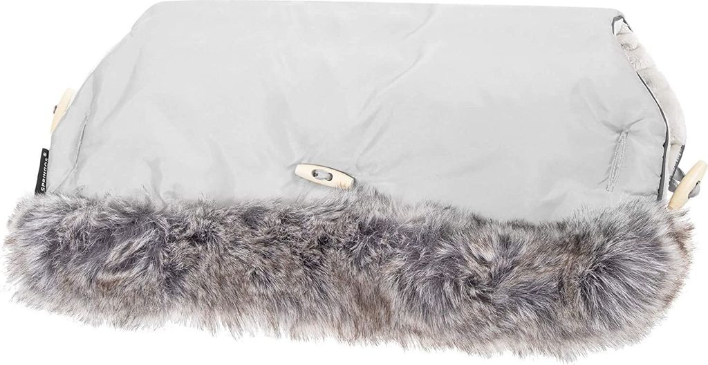 SPRINGOS Kinderwagen Muff_Handwärmer_45 x 40 cm_Beige_Webpelz_Knebelknöpfe_Wasserabweisend_Handschuh_Warm_Praktisch (Grau)