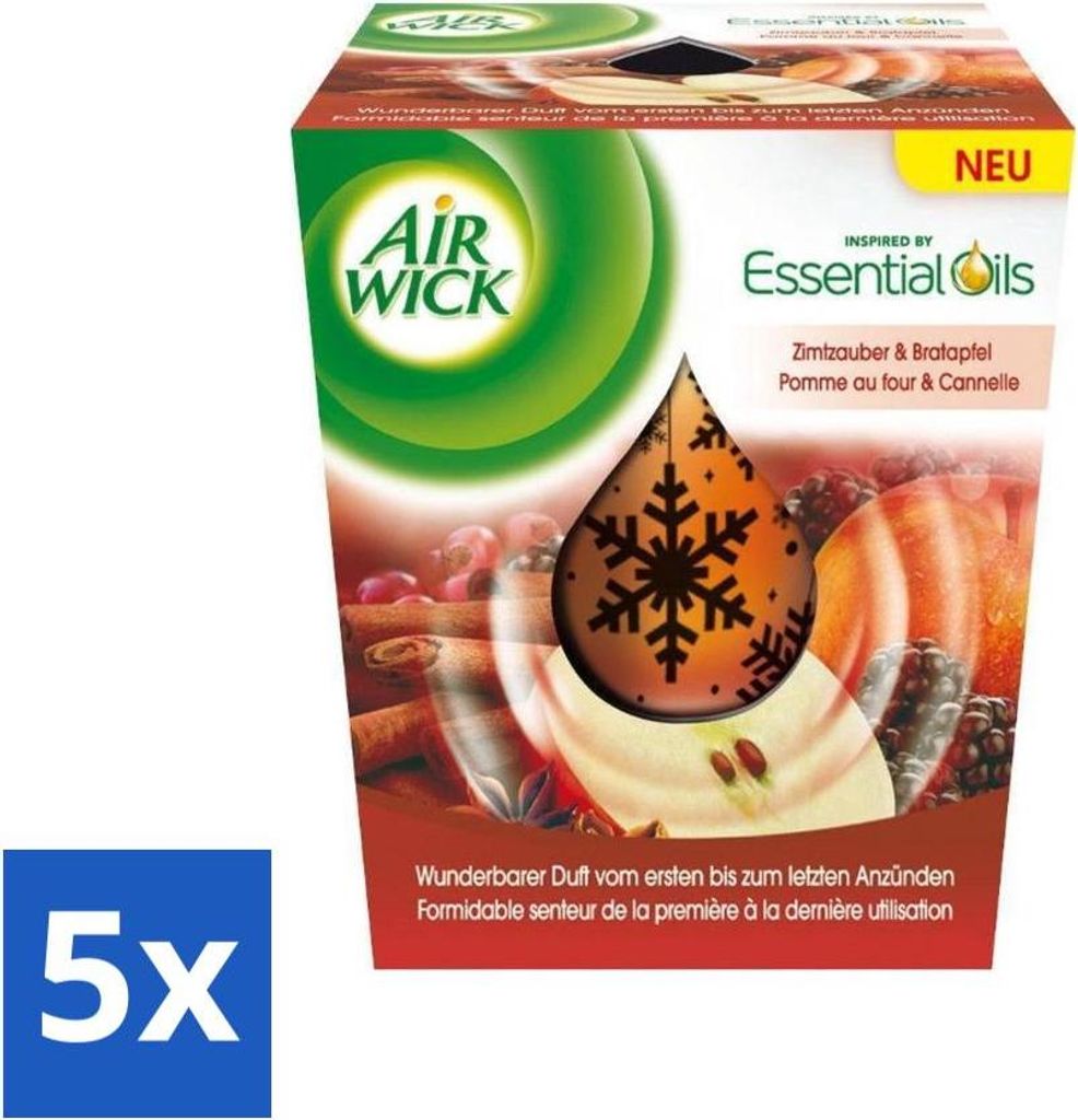Air Wick - Duftkerze - Ätherische Öle - Apfel & Zimt - 105 g - Vorteilspack - 5 Stücke