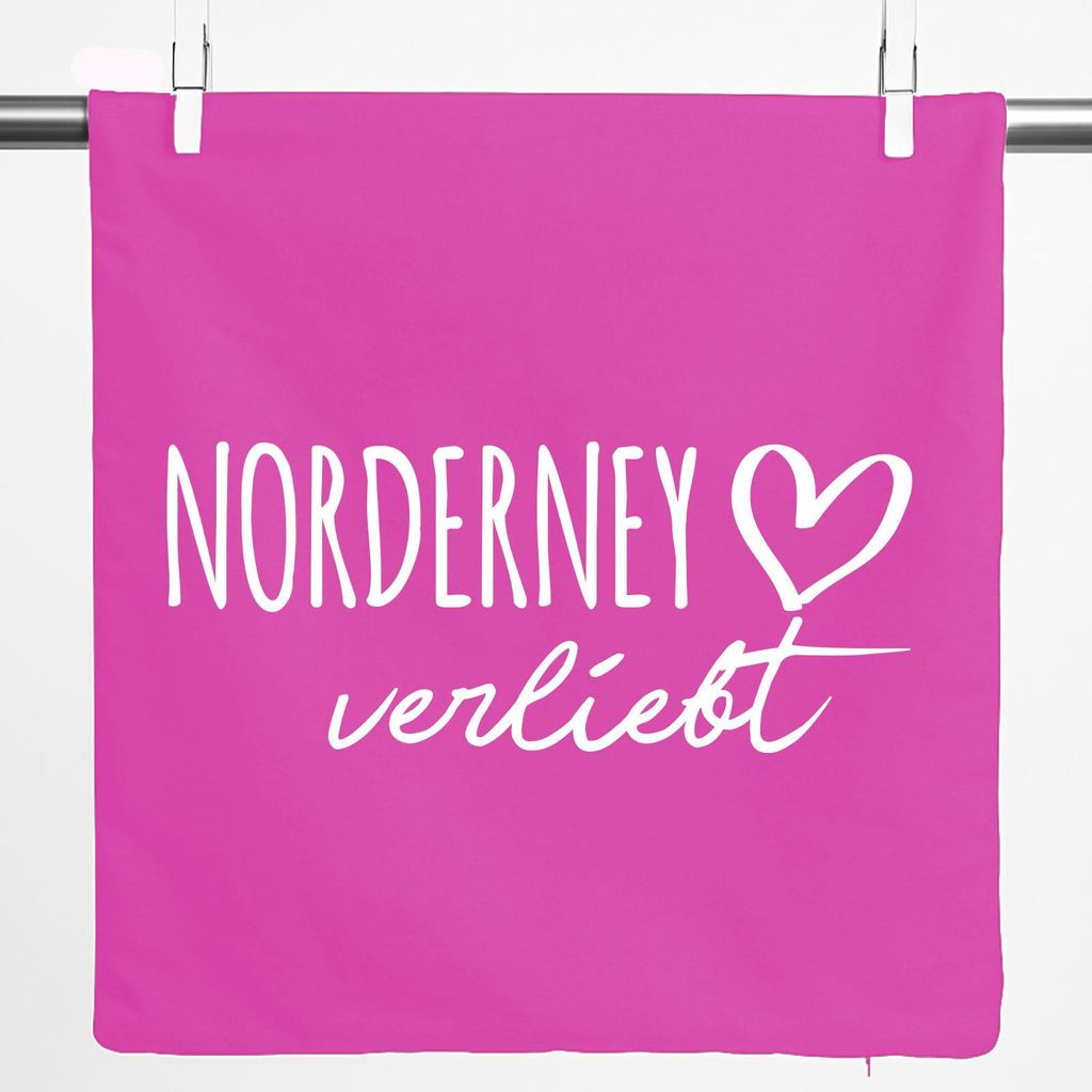 Huuraa Kissenbezug Norderney verliebt 40x40cm Fuchsia Baumwolle Dekokissenbezug Geschenkidee