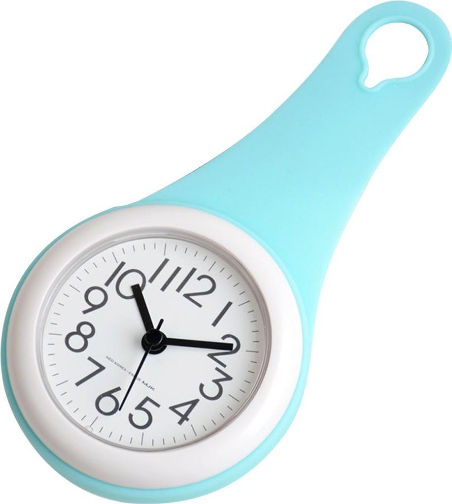 Einfache Badezimmeruhr, Küchenuhr, wasserdichte und geräuschlose Haushaltsuhr mit Saugnapf,Cyan
