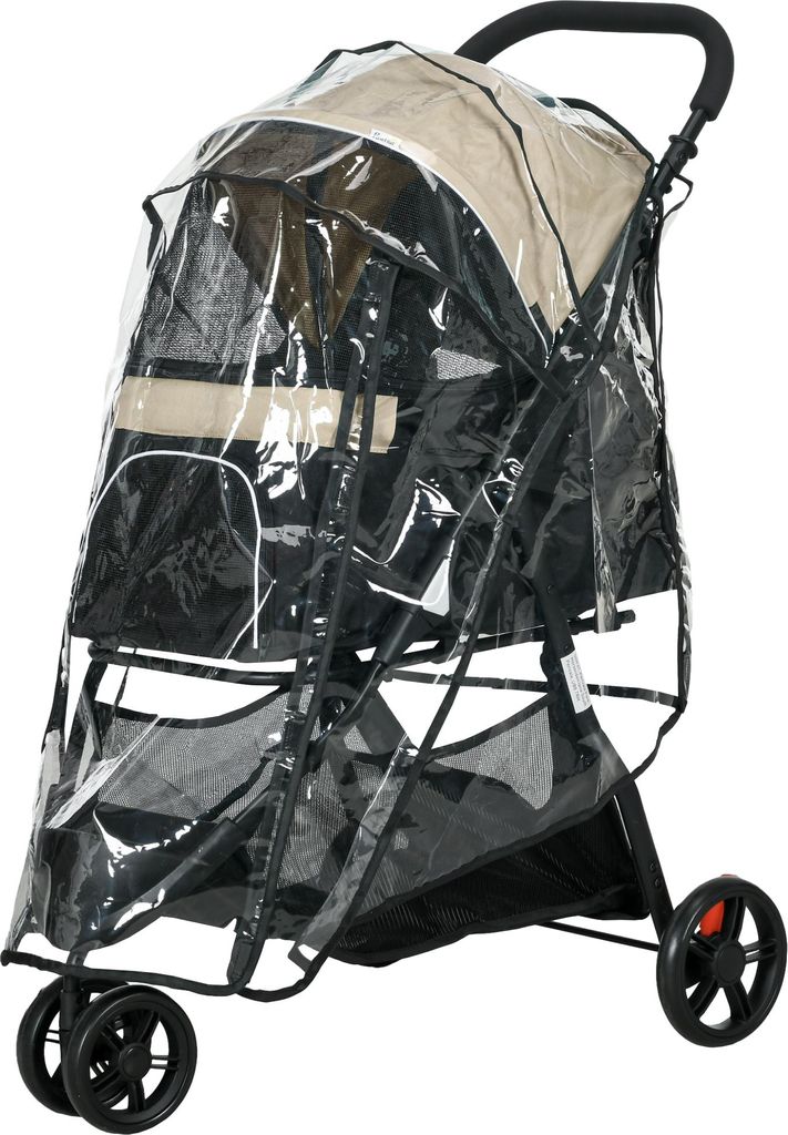 Klappbarer Haustierbuggy mit Regenschutz, 2 Getränkehalter in Blau-Khaki