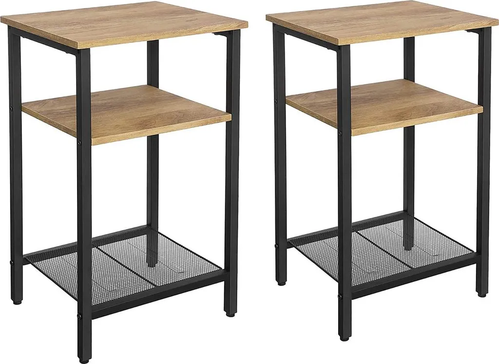 Tables basses gigognes lot de 2 bois brun miel et métal noir salon