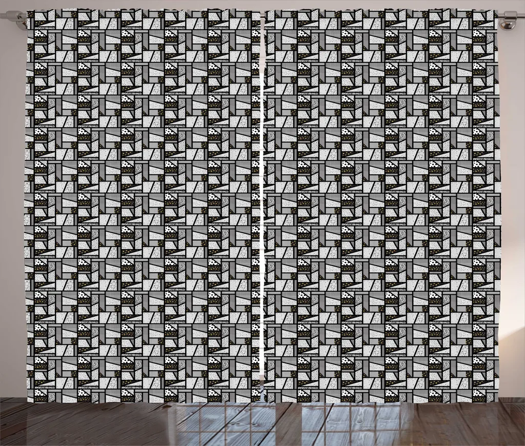 Rideau de Salon Design Patchwork pour Grande Fenêtre 280x225 cm Gris