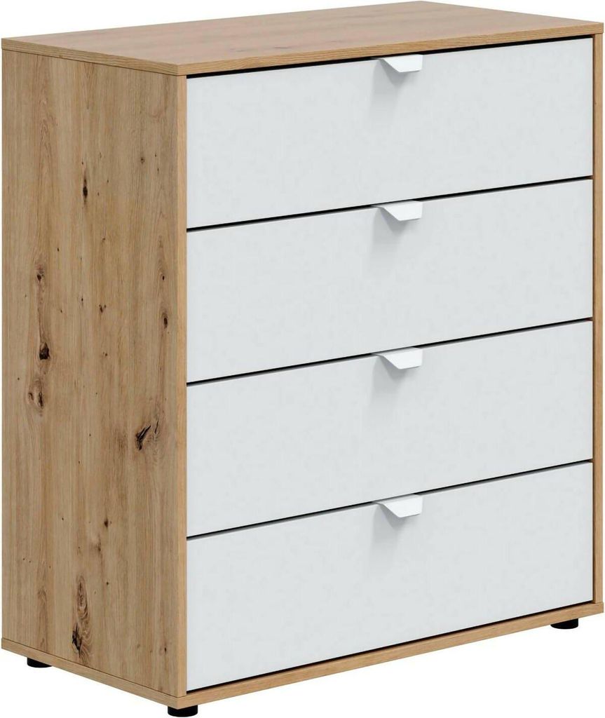 Nachttisch Seabeck, Niedrige Kommode, Tisch, Multifunktionaler Nachttisch, 78x40 h86 cm, Weiß und Knoteneiche