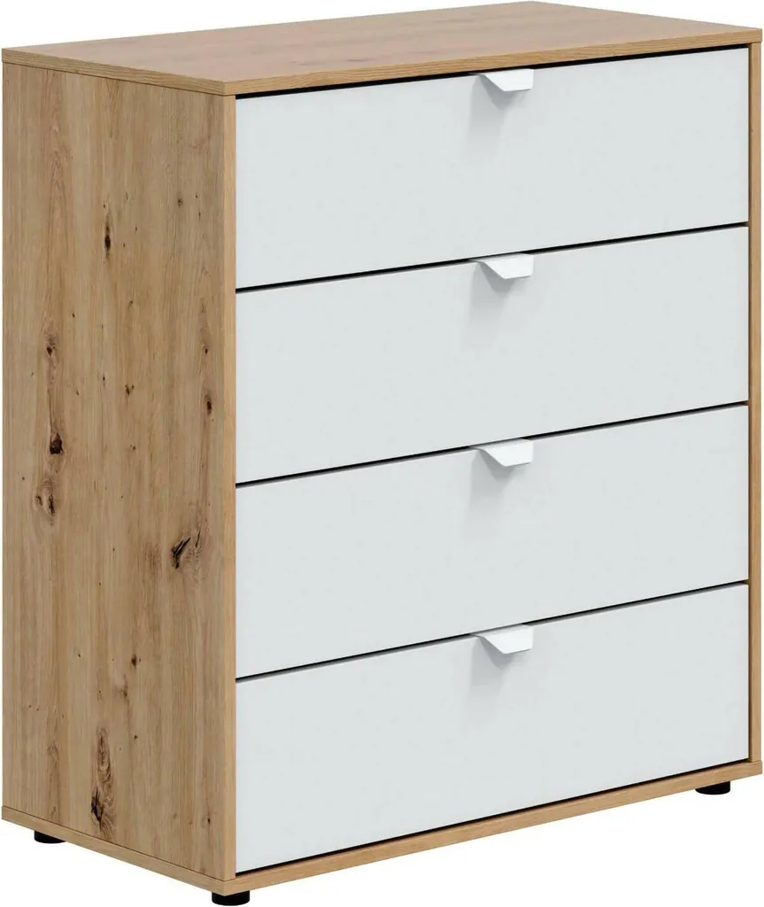 Table de chevet design blanc mat Spinello grand format à 4 tiroirs