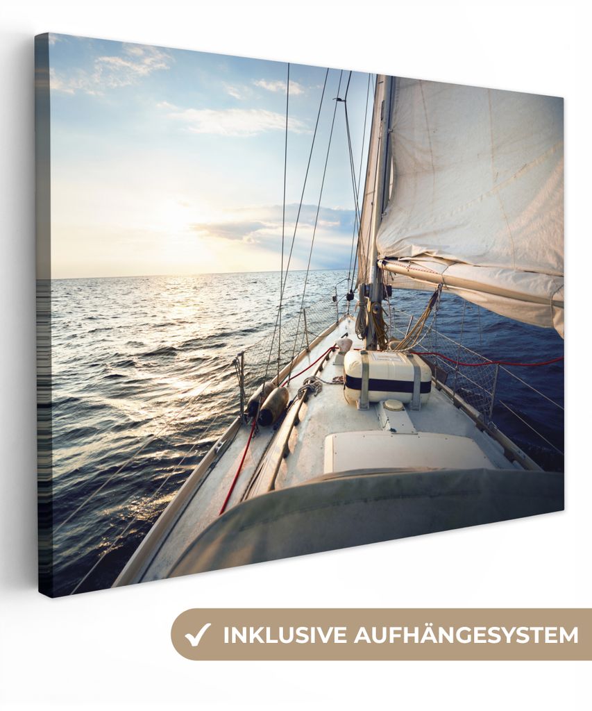 MuchoWow - Leinwandbilder - Meer - Segelboot - Sonne, Wandbild, Wanddeko Bilder Wohnzimmer, 120x90 cm
