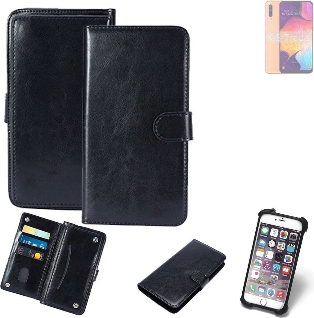 K-S-Trade 360° Hülle kompatibel mit Samsung Galaxy A50 schwarz Kunstleder Case BookCase WalletCase Kunstlederederhülle Handyhülle, Rundumschutz