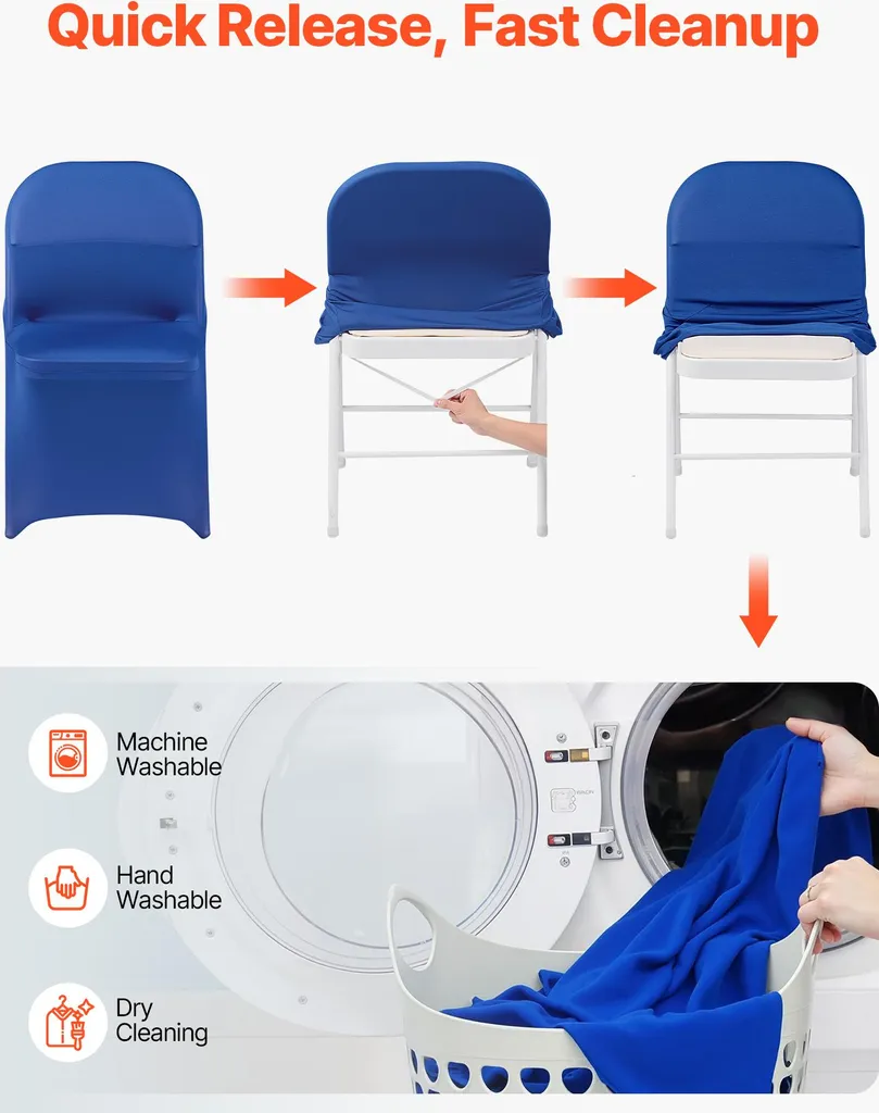 Housse de Chaise Stretch en Polyester Élasthanne Bleu pour Chaise Pliante