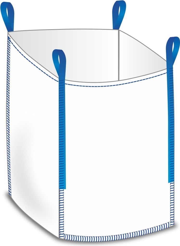A white fabric bag with blue straps, shown from the front.