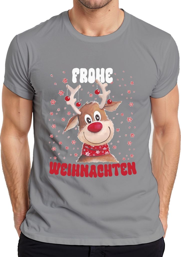 Frohe Weihnachten Süßes Reh Rentier - Weihnachten Xmas Christmas Herren T-Shirt, Grau, 3XL
