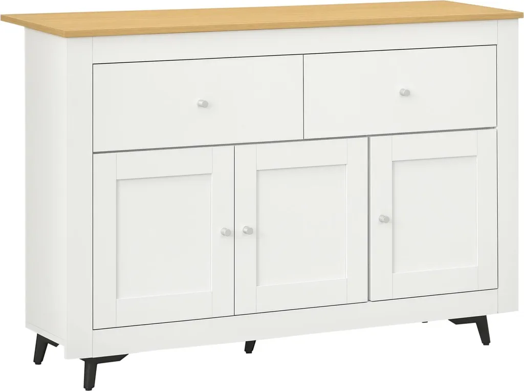 Meuble de Rangement Cuisine Blanc - Buffet Autonome 2 Tiroirs pour la Maison