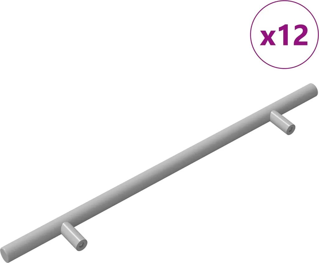 Lot de 12 Poignées de Porte de Placard 300 mm Argent en Inox Haute Qualité