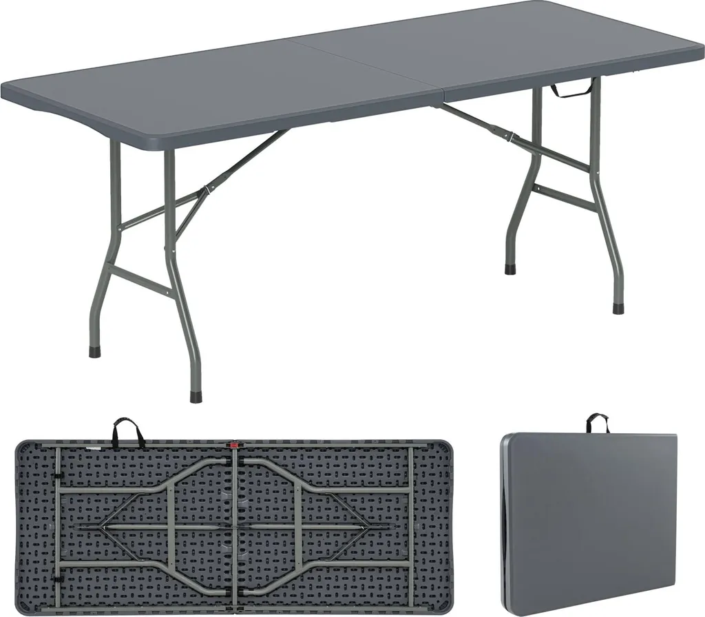 Grande table d'appoint pliante de jardin 180cm plateau PEHD et métal blanc