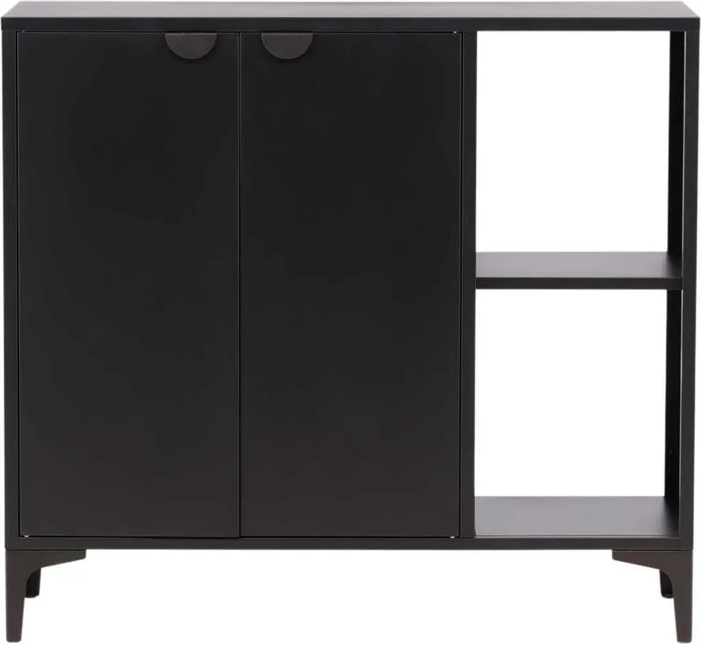 Petit buffet de cuisine noir Piring 2 portes pour vaisselle et épices
