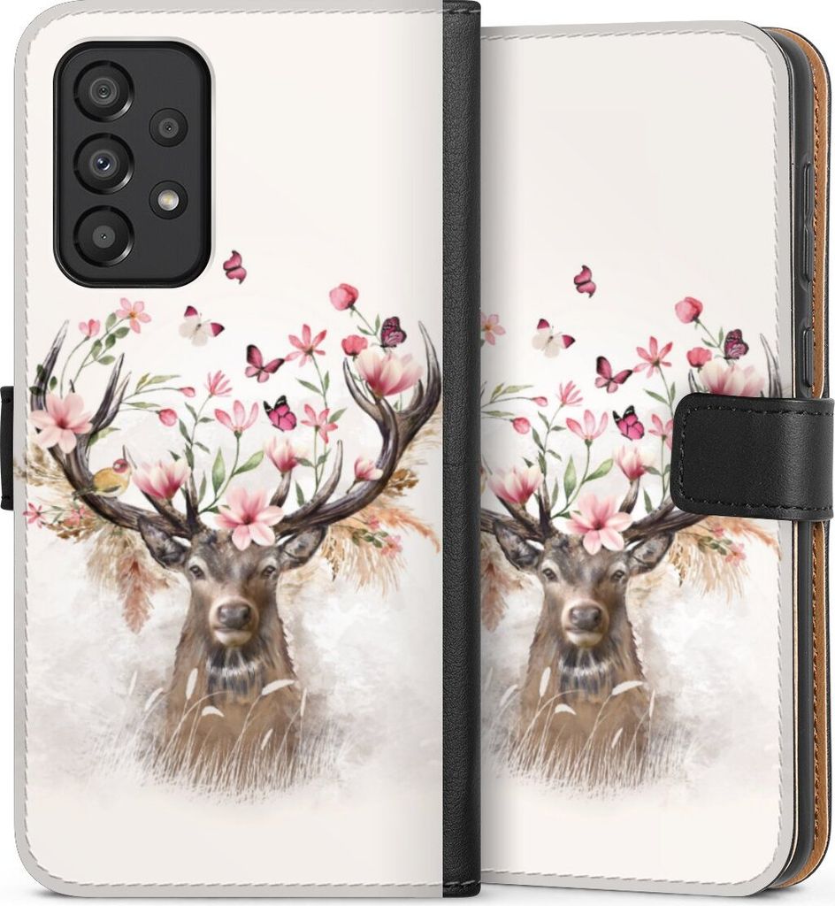 DeinDesign Klapphülle für Samsung Galaxy A33 5G Handytasche Lederhülle Tasche Blumen Hirsch Tiere