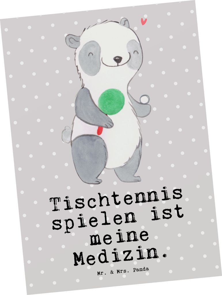 Mr. & Mrs. Panda Postkarte Panda Tischtennis - Grau Pastell - Geschenk, Fotokarte, Ansichtskarte, Verein, Ballsport, Bund, bildkarte, Postkarten, G...