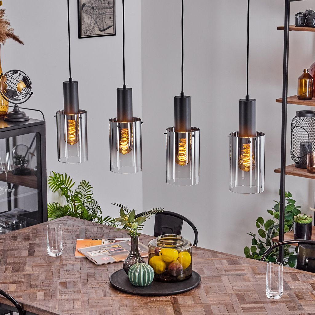 Lacecetto Hängelampe aus Metall/Glas in Schwarz/Rauchfarben/Klar