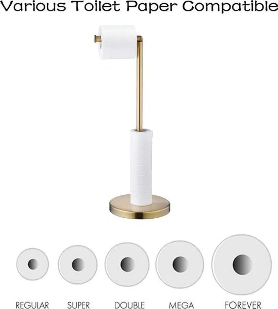 Serviteur WC doré sur pied avec rangement - Accessoire de salle de bain