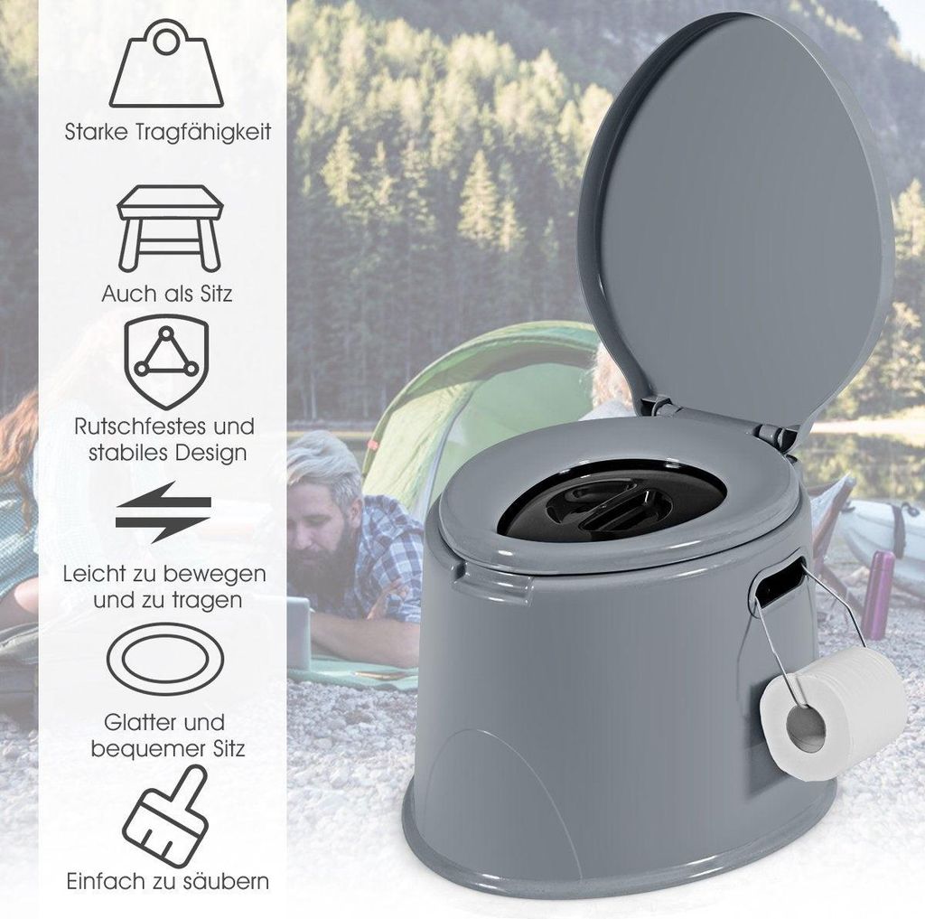 Campingtoilette tragbar Reisetoilette Mobile Toilette mit Abnehmbarem Eimereinsatz Grau