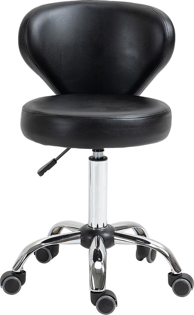 Salonhocker in Lederoptik, höhenverstellbar, bis 120 kg, Stahlgestell, Schwarz