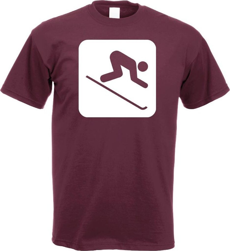 Kiwistar - T-Shirt - Burgund - Piste Abfahrt Piktogramme Herren Funshirt Bedruckt Design Sprüche Spruch Motive - mit Motiv Bedruckt - Funshirt Des...