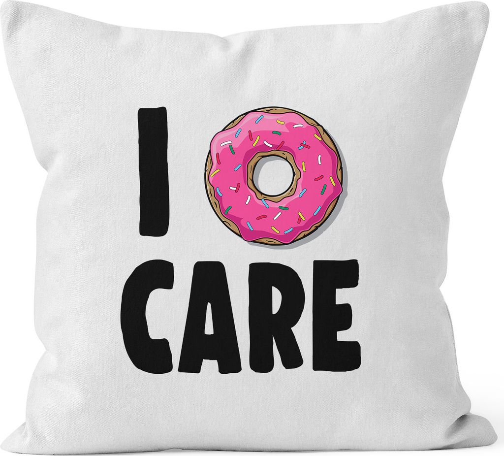 Kissen-Bezug I Donut care I do not care don ́t care Kissen-Hülle Deko-Kissen Baumwolle MoonWorks weiß 40cm x 40cm