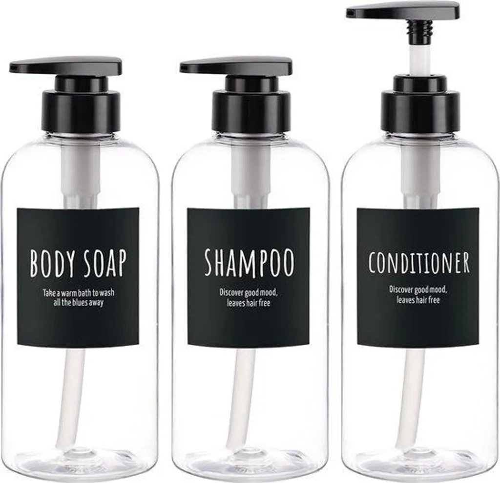Accessoires de rangement douche : lot 3 flacons 500ml rechargeables vis