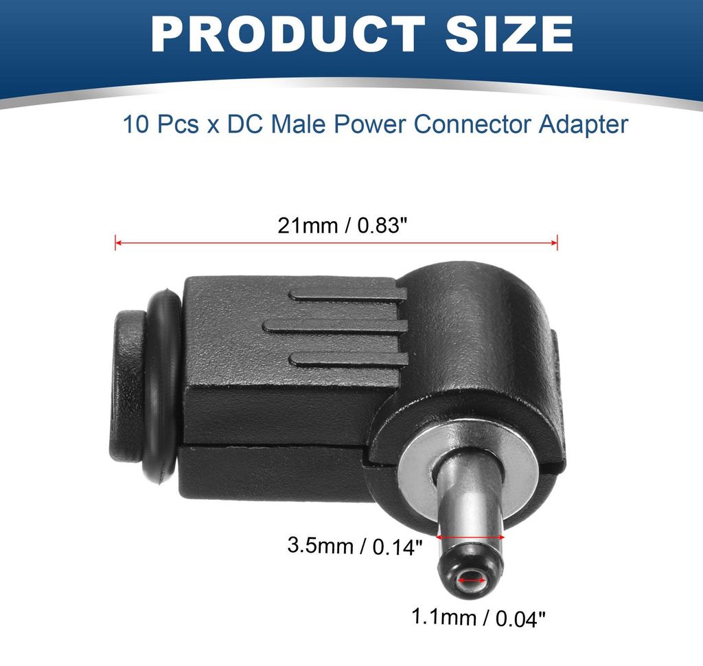10 Stš¹ck DC Stecker Adapter 12V, 3.5x1.1mm DC-Netzstecker-Adapter Netzadapter Connector fš¹r CCTV-Kamera, LED-Leiste leuchtet, 21mm Lang, Schwarz