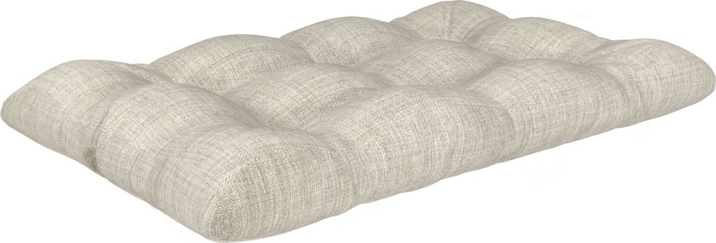 A beige tufted cushion on a white background.