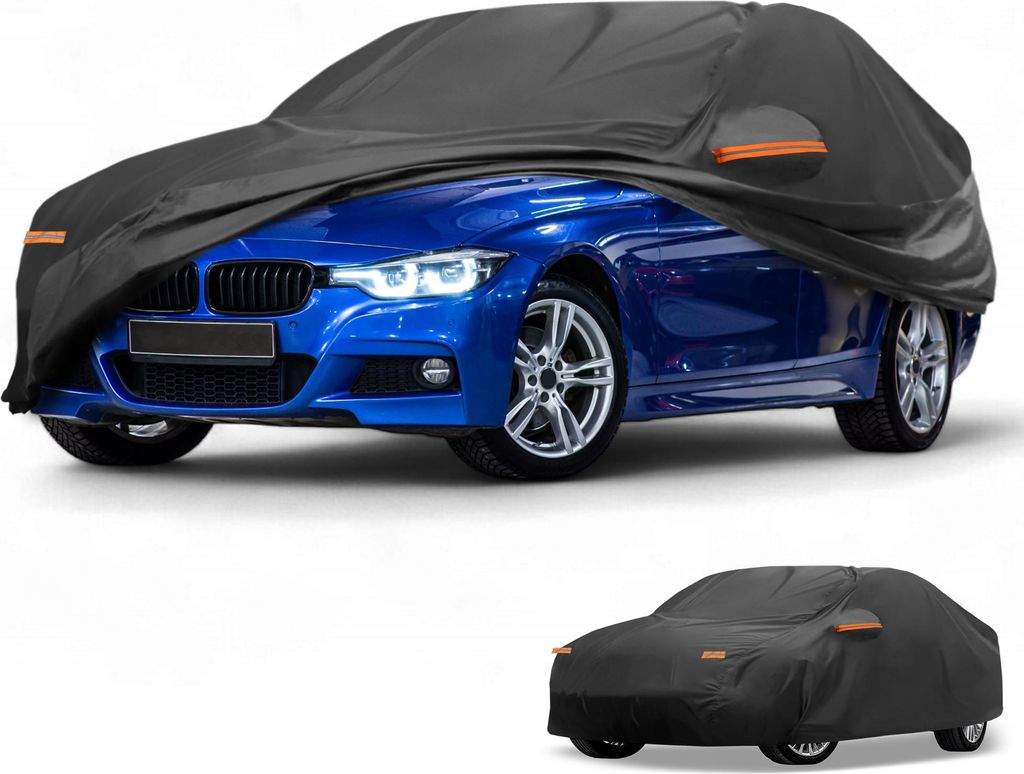 Autoabdeckung Wasserdicht Alle Wetter Sonnenregen Schutz Vollabdeckung fš¹r BMW 1er Limousine 210D-PU Schwarz mit Reflektierenden Streifen