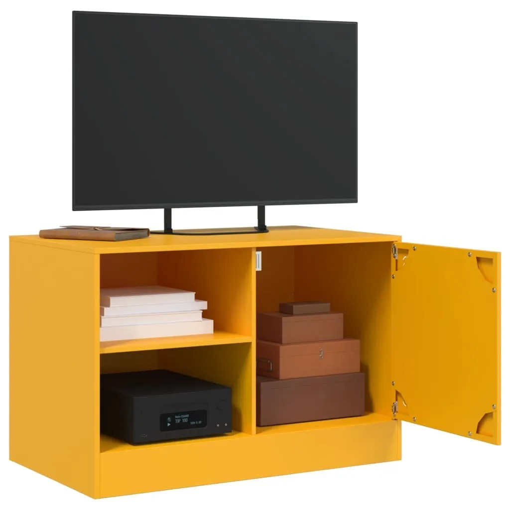 Meuble TV en acier jaune moutarde | Rangement compact et robuste - 5