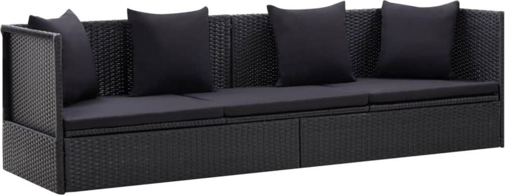 Divano letto da giardino con cuscini in poly rattan nero Immagine del prodotto 