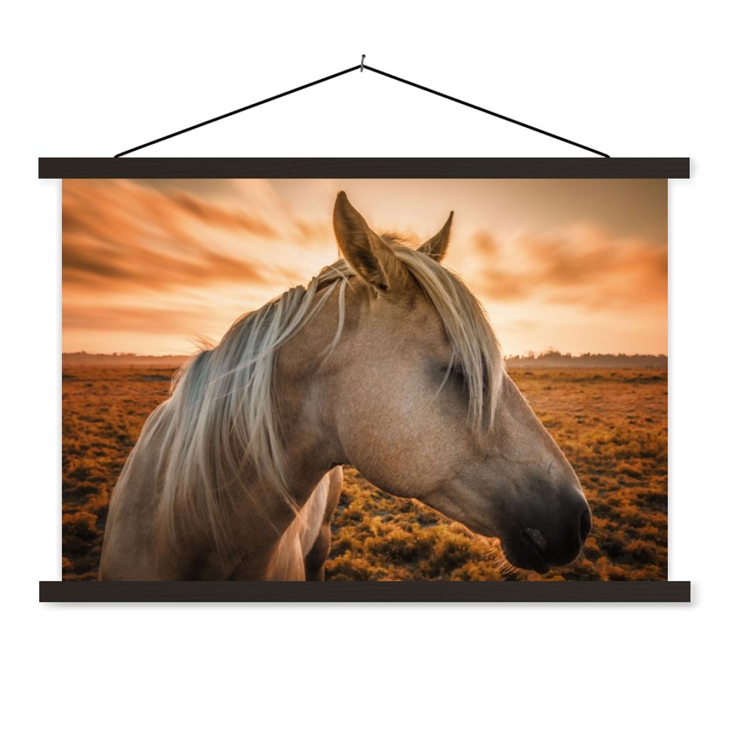 MuchoWow Textilposter Pferd - Tiere - Porträt 120x80 cm mit schwarzem Rahmen - Wanddeko