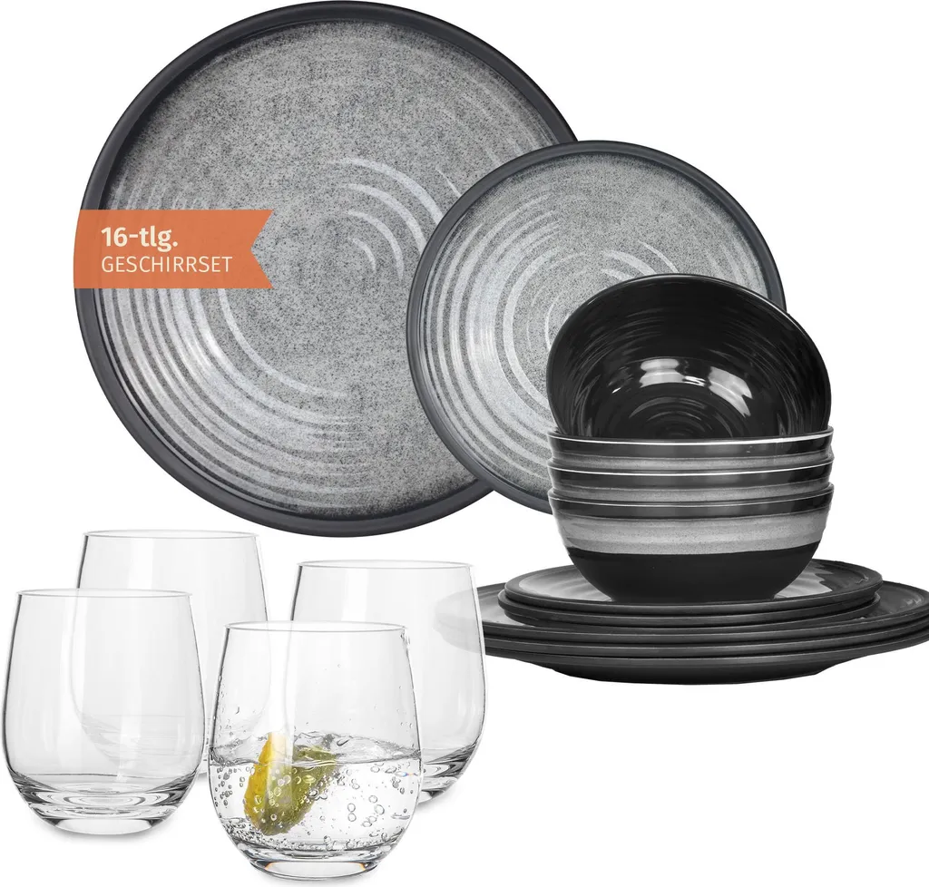 Moritz Toffee Design - Set Stoviglie Da Campeggio In Melamina 16-32 Pezzi Per 4 Persone (senza Bicchieri)