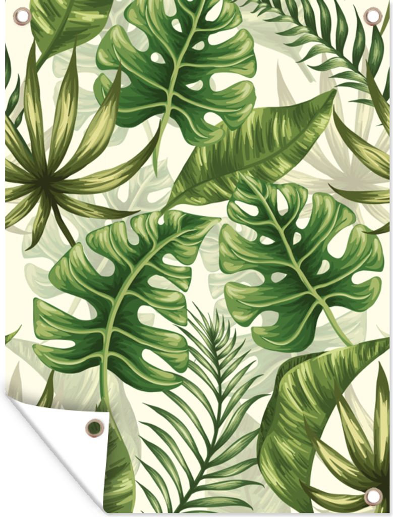 MuchoWow 30x40 cm Outdoor-Poster Gartendeko Sichtschutz Garten Poster für den Garten Monstera - Illustration - Weiß - Mädchen - Kinder - Jungen