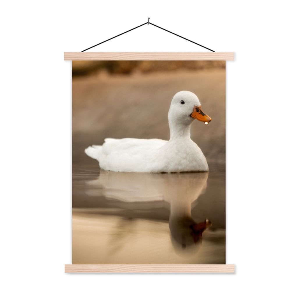 MuchoWow Textilposter Ente - Vogel - Wasser - Weiß 40x53 cm mit holzfarbenen Rahmen - Schlafzimmer