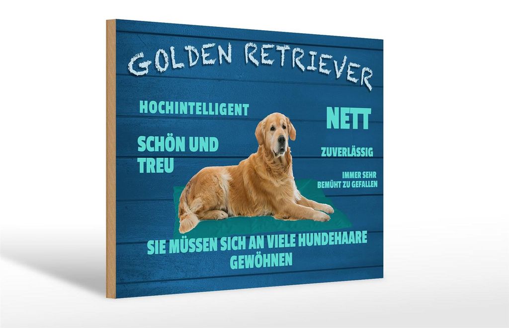 Holzschild Spruch 30x20cm Golden Retriever Hund nett treu