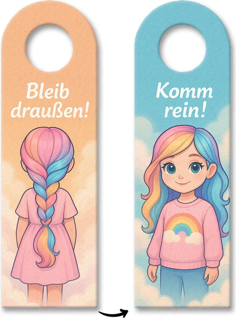 Mädchen Regenbogenhaar Bleib draußen! Komm rein! Türhänger 10er Set